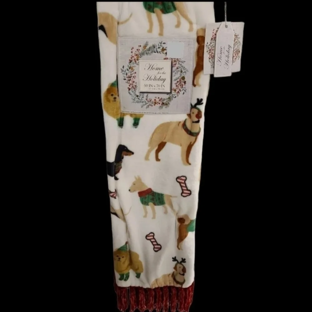 POMERANIAN Retriever Lab Akita Dachshund Dog Christmas Tassel Throw Blanket